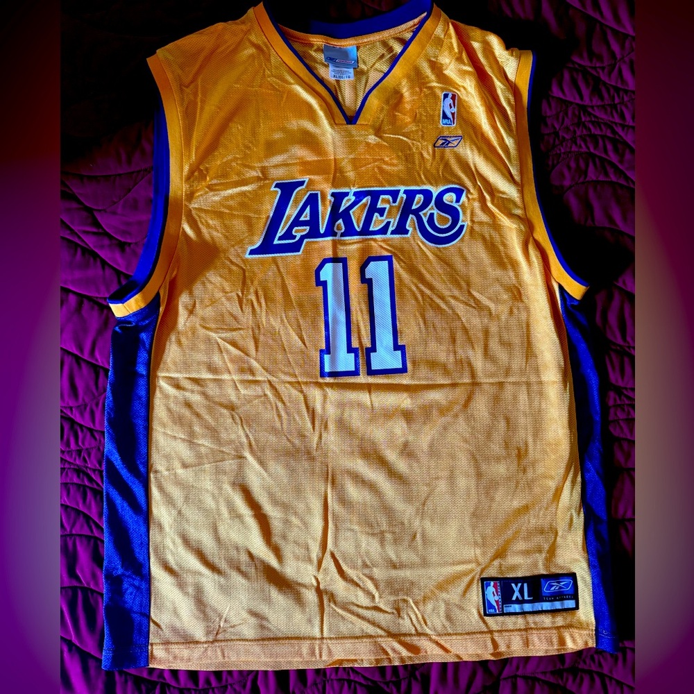 Vintage Los Angeles Lakers Karl Malone NBA Jersey Rare Gold Reebok Men’s XL